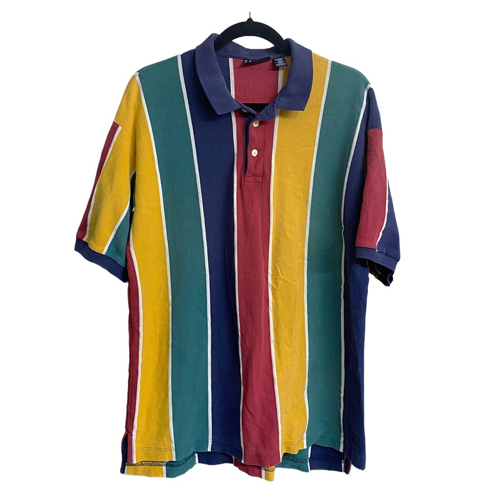 Vintage 90s Colorful Striped Polo Shirt 100% Cotton Retro Unisex Streetwear Top